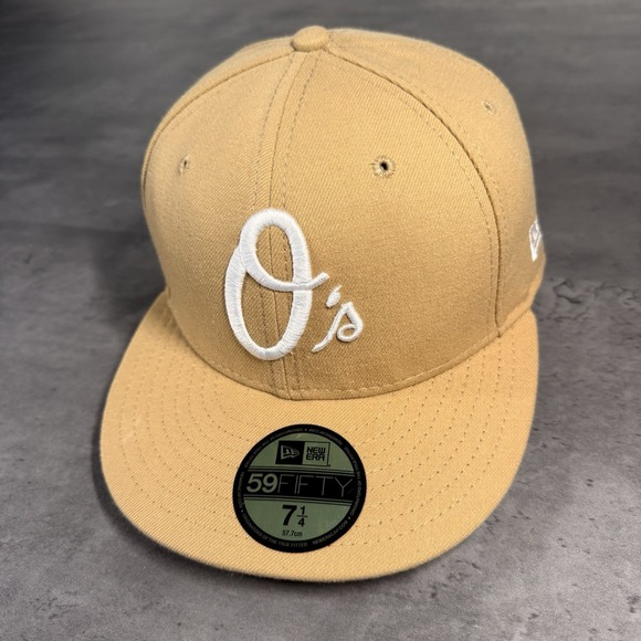 Vintage‎ Baltimore Orioles Hat New Era Cap Tan Khaki Wool Blend USA Made 59Fifty